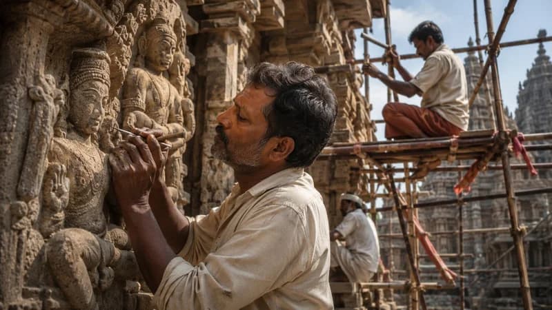 Temple stone carving and maintenance work